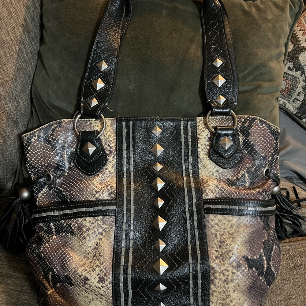 Vintage American West Western Snake Skin & Studded Handbag